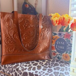 Patricia Nash Leather North/South Tote - Viana Brown Tooled